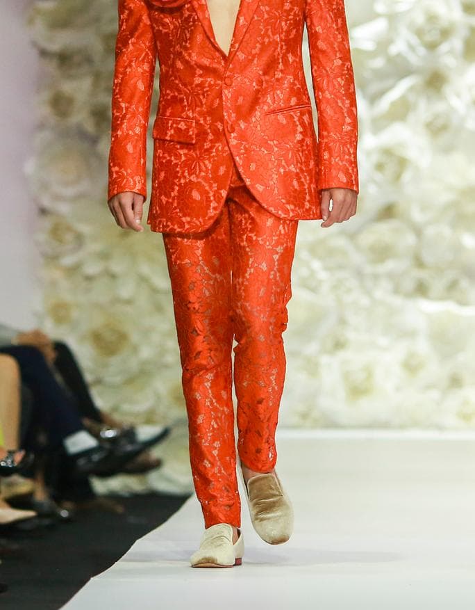 ORANGE LACE OVER WOOL TROUSERS