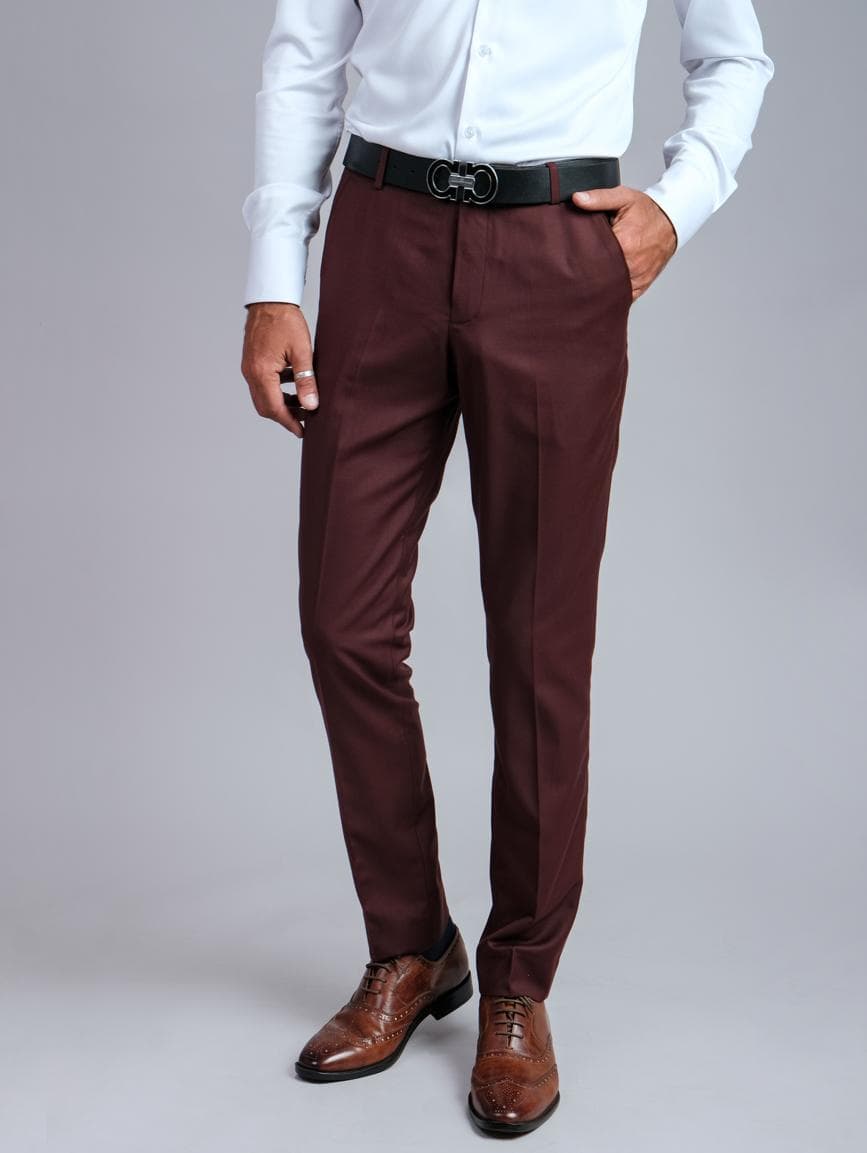 ITALIAN BURGUNDY WOOL FIT TROUSERS