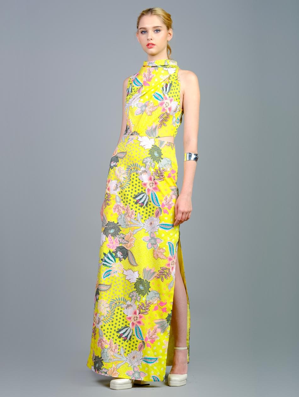 ĐẦM COTTON HOA VĂN CUT-OUT EO XẺ VẠT