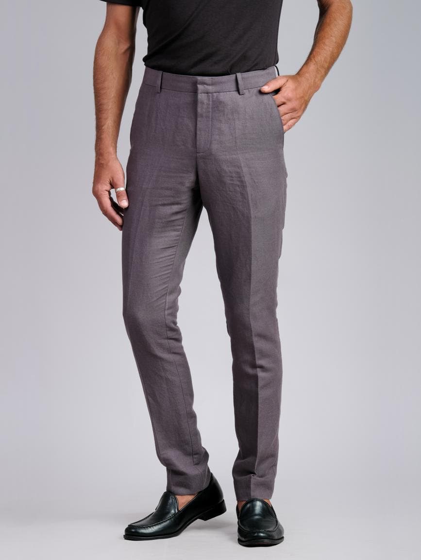 SLIM FIT DARK GREY LINEN PANTS