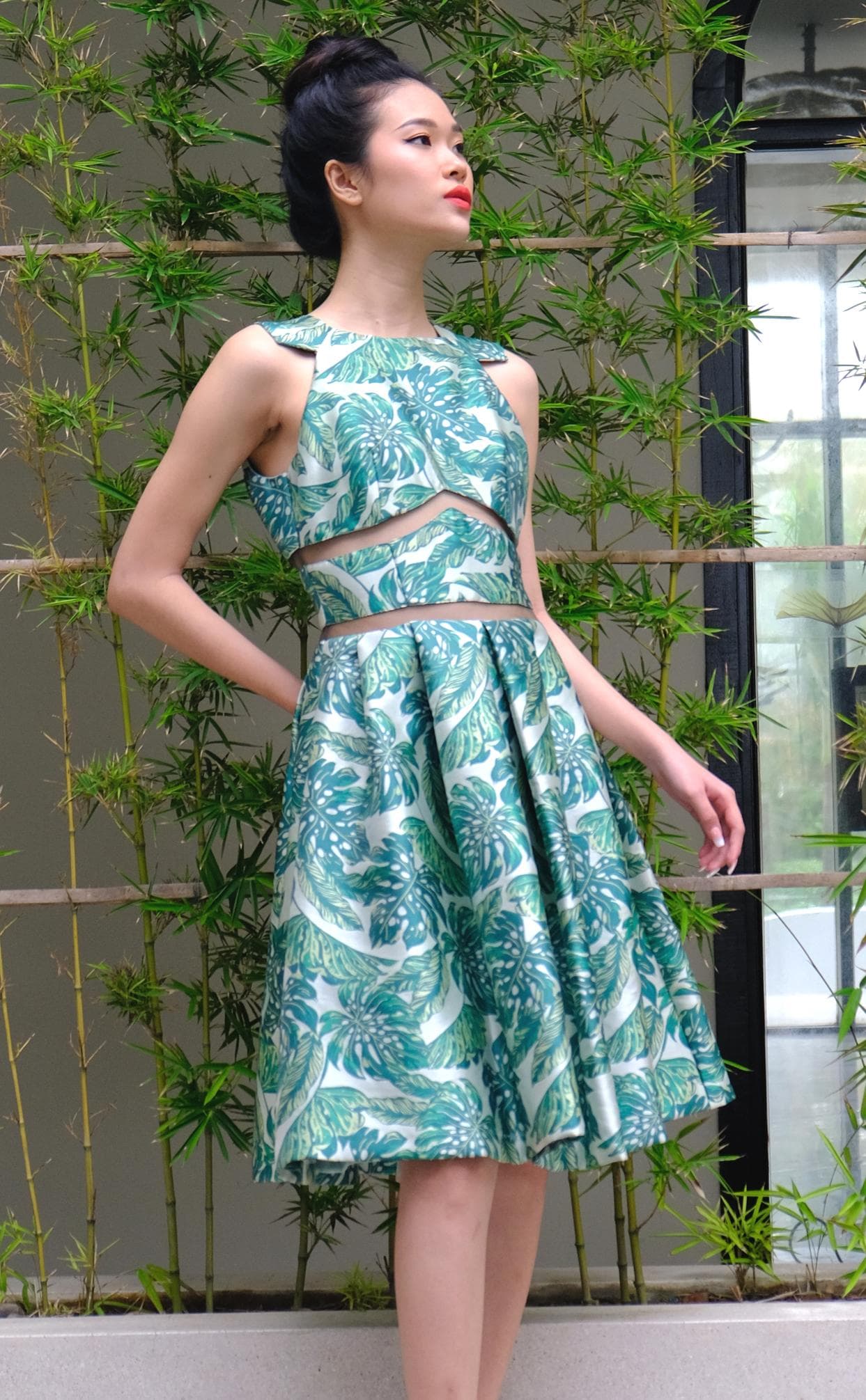 FLORAL PRINT BROCADE MIDI DRESS
