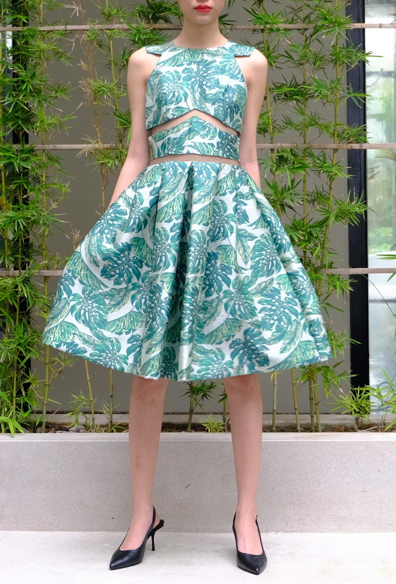 FLORAL PRINT BROCADE MIDI DRESS