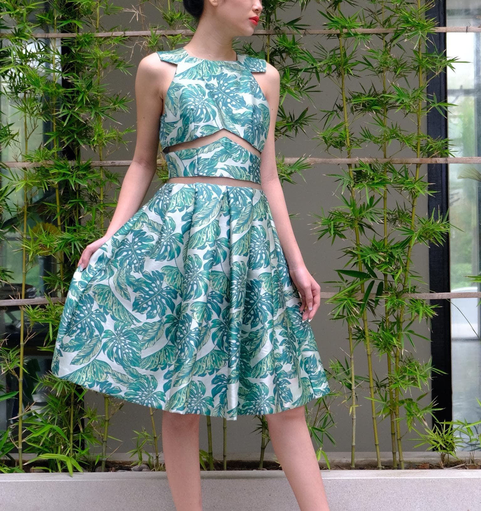 FLORAL PRINT BROCADE MIDI DRESS